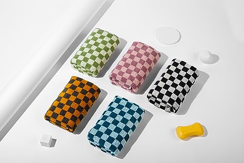 Checkered Cotton Hand Towel Set Soft 5-Pack