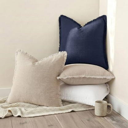 Neutral Linen Fringe Boho Pillow Covers Set of 2