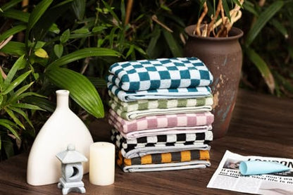Checkered Cotton Hand Towel Set Soft 5-Pack