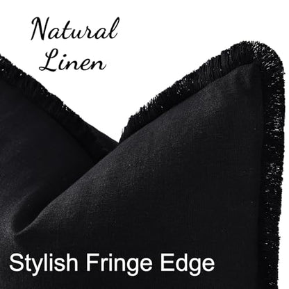 Neutral Linen Fringe Boho Pillow Covers Set of 2