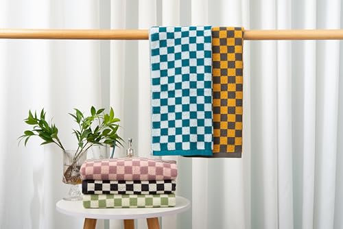 Checkered Cotton Hand Towel Set Soft 5-Pack