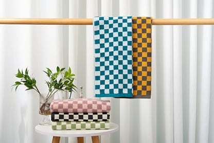 Checkered Cotton Hand Towel Set Soft 5-Pack