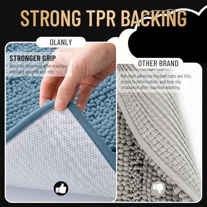 Thick Chenille Bath Rug with Absorbent Rubber Back