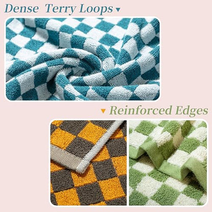 Checkered Cotton Hand Towel Set Soft 5-Pack