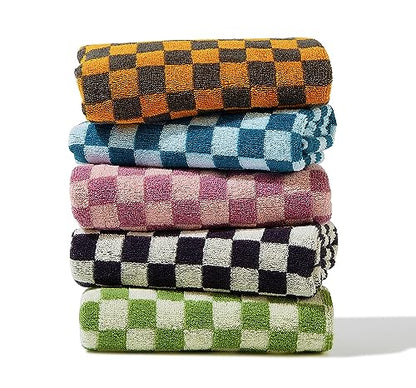 Checkered Cotton Hand Towel Set Soft 5-Pack