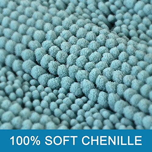 Chenille Striped Bath Rug Set with Non-Skid Backing
