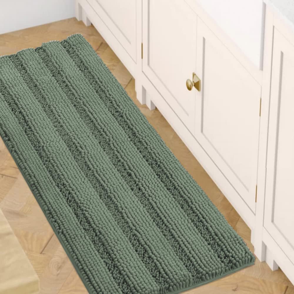 Chenille Striped Bath Rug Set with Non-Skid Backing
