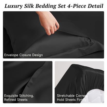 Pure Mulberry Silk Sheet Set Luxury 4-Piece Bedding