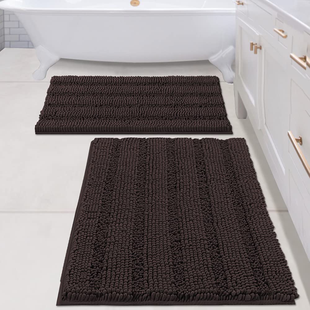 Chenille Striped Bath Rug Set with Non-Skid Backing