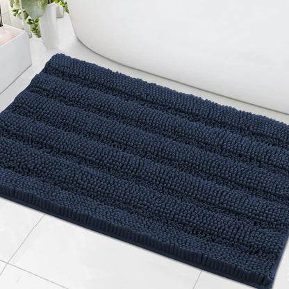 Chenille Striped Bath Rug Set with Non-Skid Backing