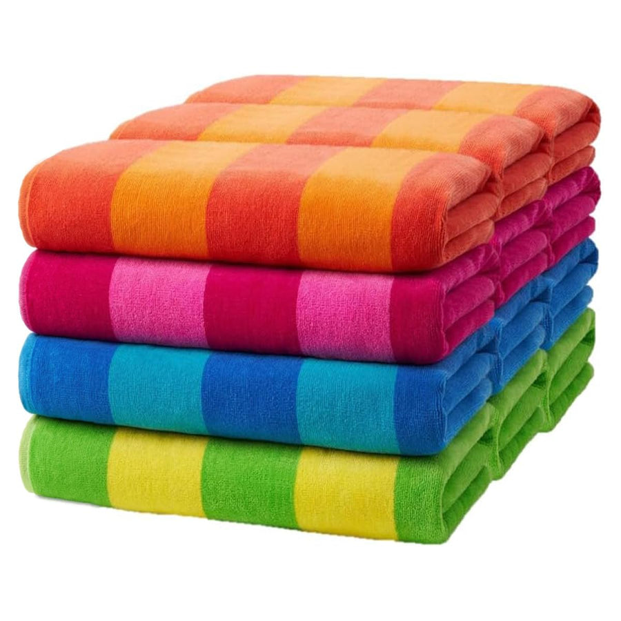 Oversized Cotton Beach Towel Soft Velour Stripes
