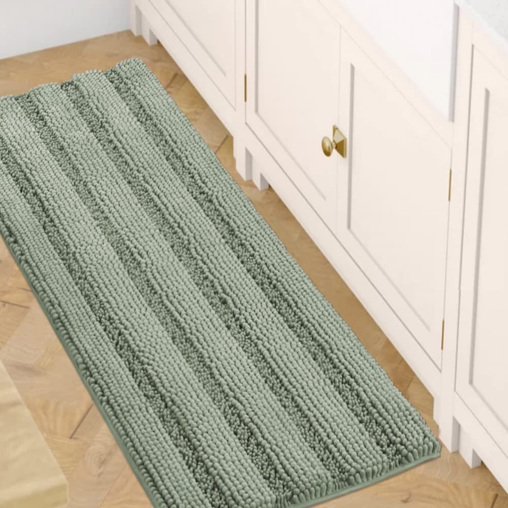 Chenille Striped Bath Rug Set with Non-Skid Backing