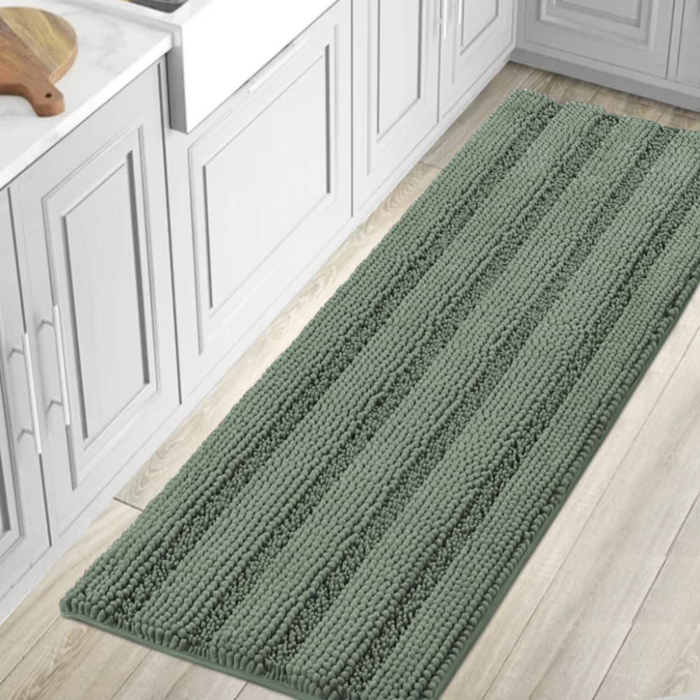 Chenille Striped Bath Rug Set with Non-Skid Backing