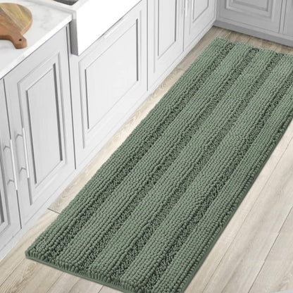 Chenille Striped Bath Rug Set with Non-Skid Backing