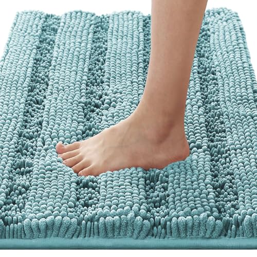 Chenille Striped Bath Rug Set with Non-Skid Backing
