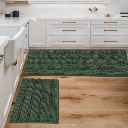 Chenille Striped Bath Rug Set with Non-Skid Backing