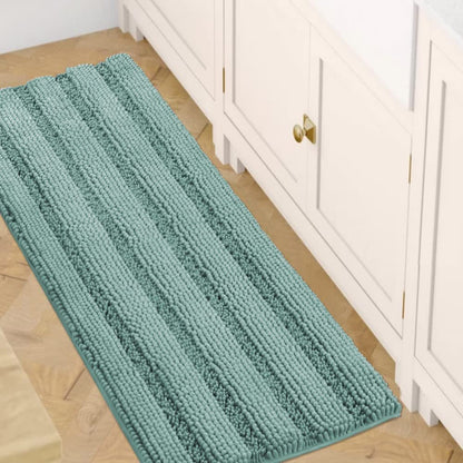 Chenille Striped Bath Rug Set with Non-Skid Backing