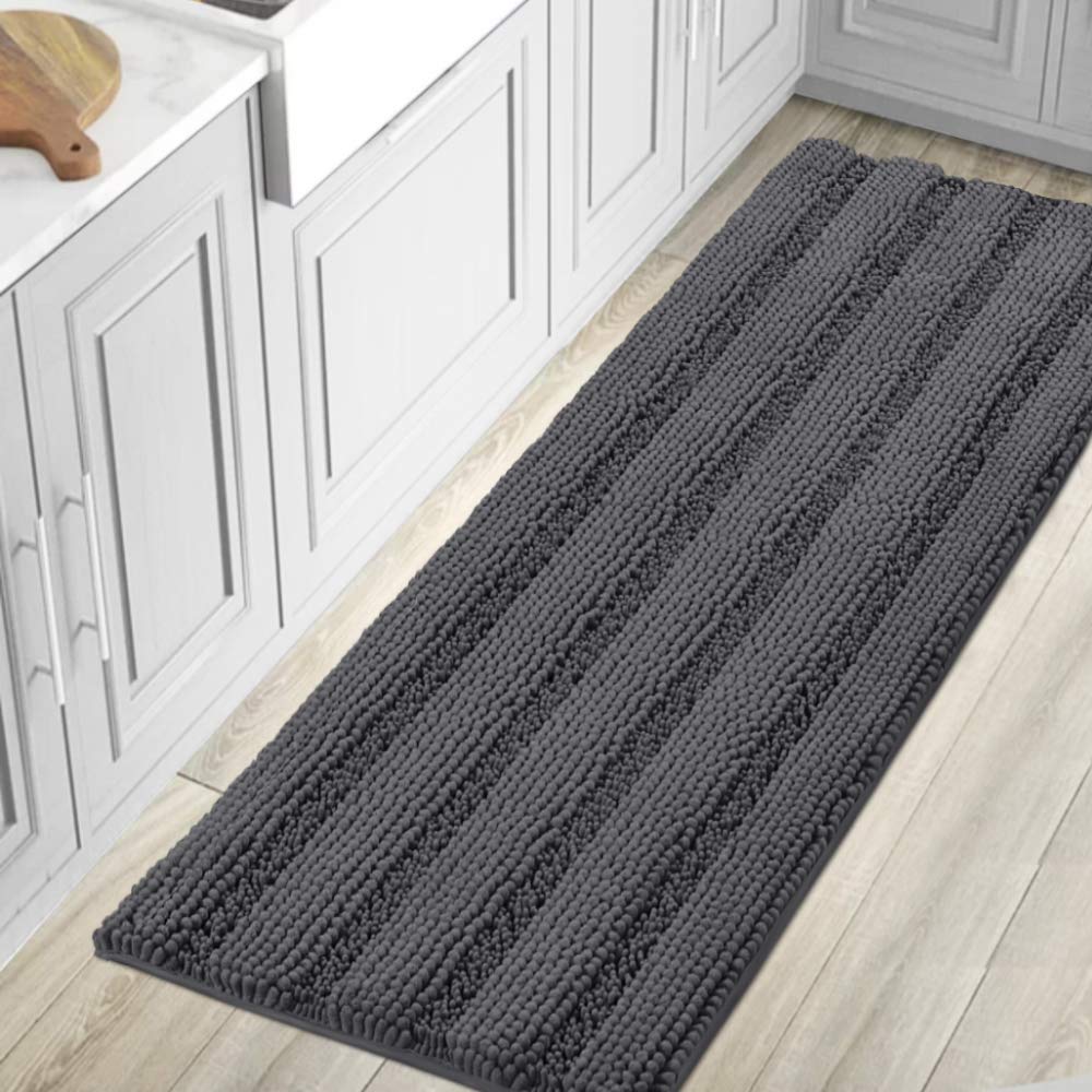 Chenille Striped Bath Rug Set with Non-Skid Backing