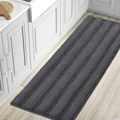 Chenille Striped Bath Rug Set with Non-Skid Backing