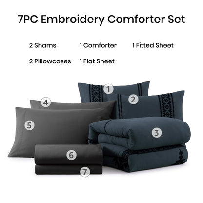 Boho Embroidered Bedding Set with Sheets and Shams