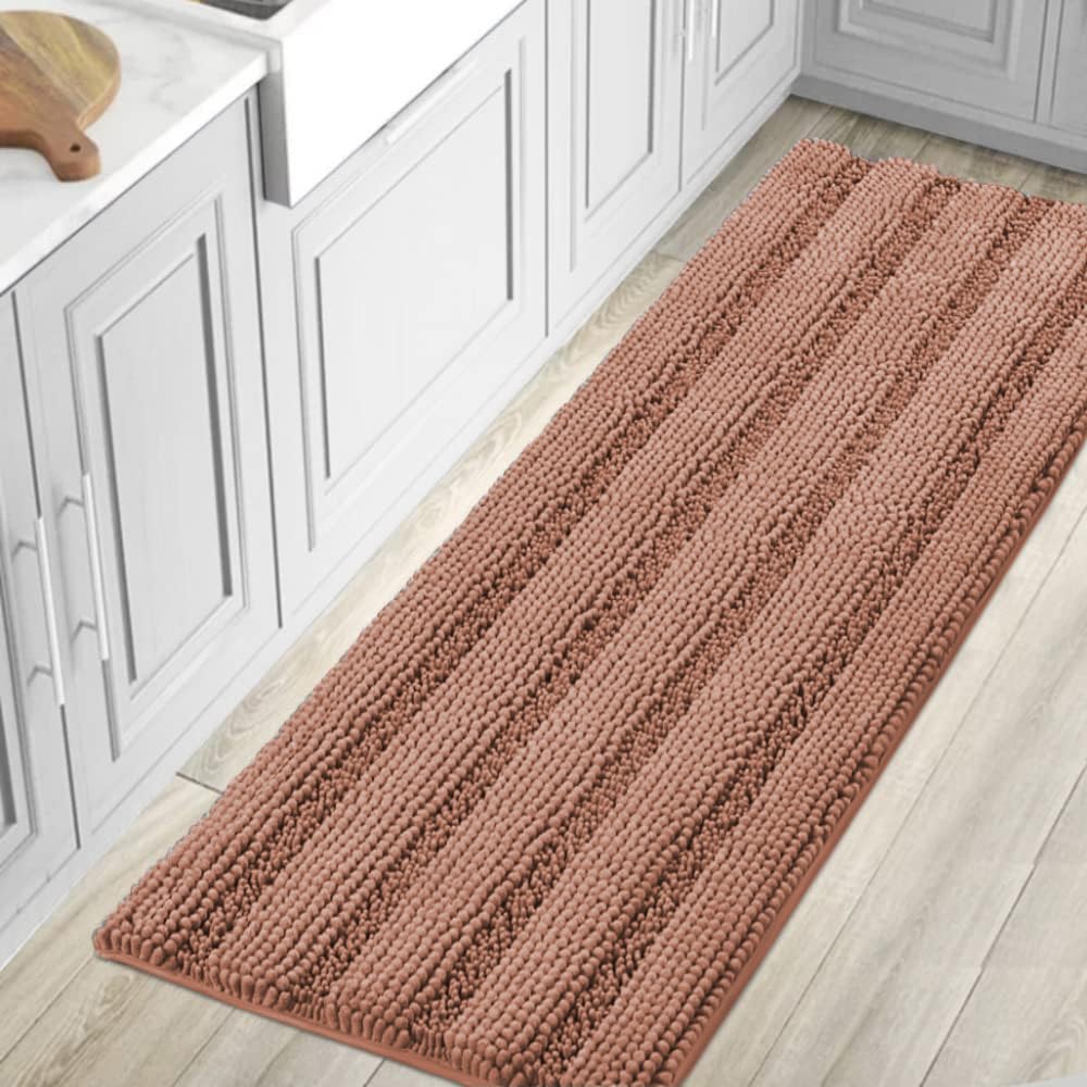 Chenille Striped Bath Rug Set with Non-Skid Backing