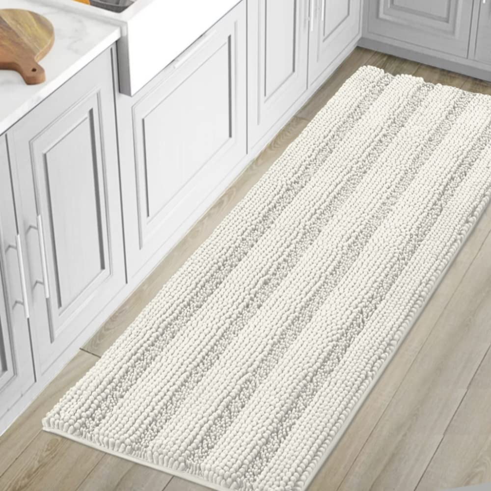 Chenille Striped Bath Rug Set with Non-Skid Backing