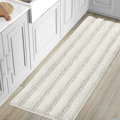 Chenille Striped Bath Rug Set with Non-Skid Backing