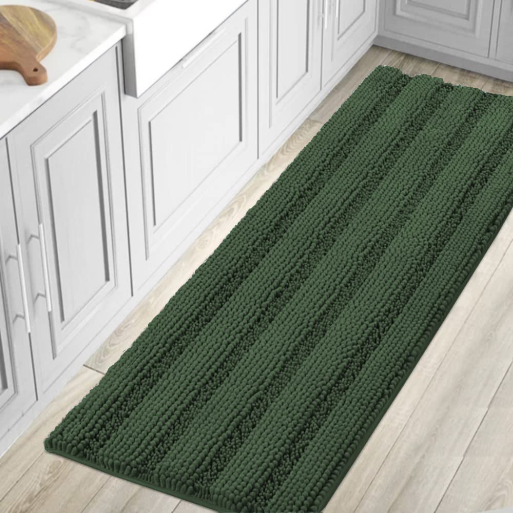 Chenille Striped Bath Rug Set with Non-Skid Backing