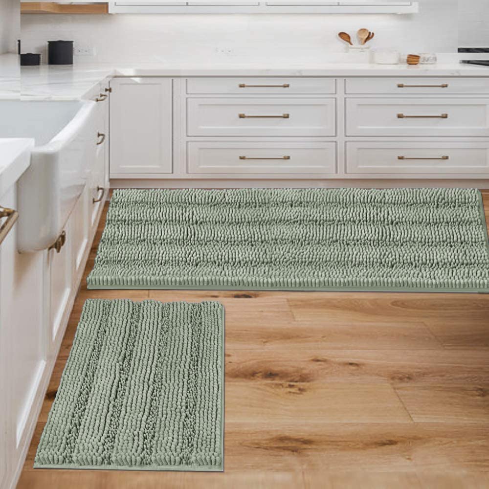 Chenille Striped Bath Rug Set with Non-Skid Backing