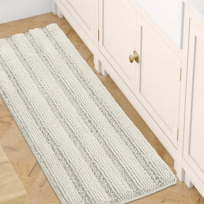 Chenille Striped Bath Rug Set with Non-Skid Backing