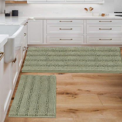 Chenille Striped Bath Rug Set with Non-Skid Backing