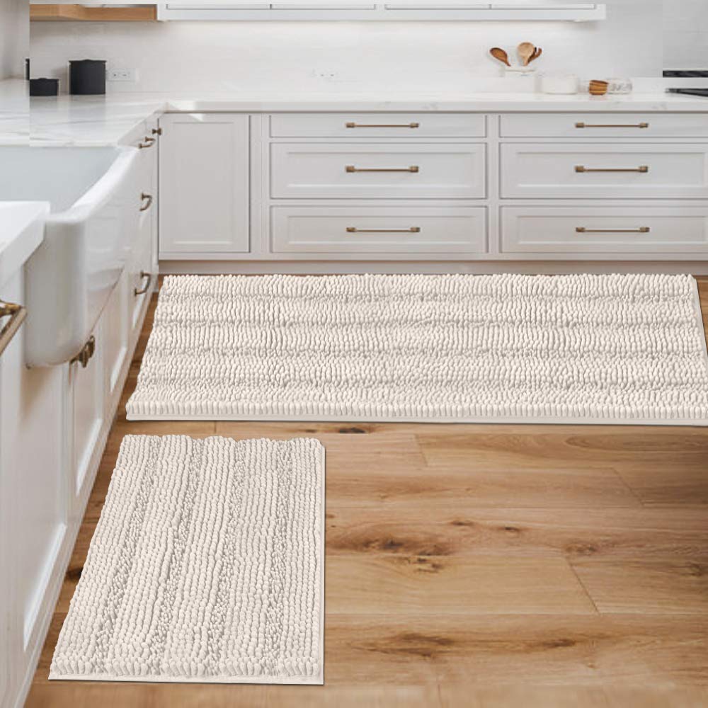 Chenille Striped Bath Rug Set with Non-Skid Backing