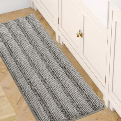 Chenille Striped Bath Rug Set with Non-Skid Backing