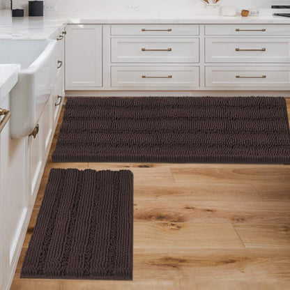 Chenille Striped Bath Rug Set with Non-Skid Backing