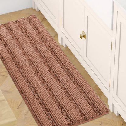 Chenille Striped Bath Rug Set with Non-Skid Backing