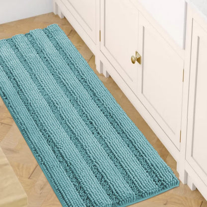 Chenille Striped Bath Rug Set with Non-Skid Backing