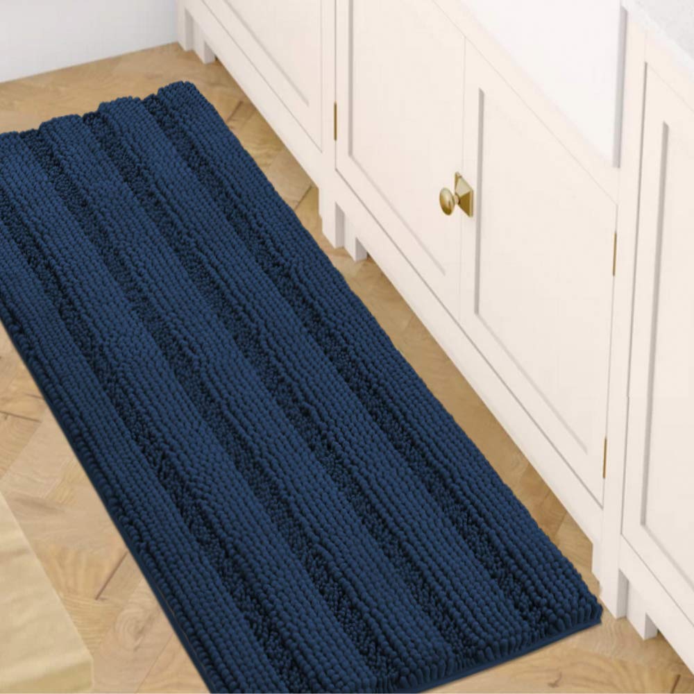 Chenille Striped Bath Rug Set with Non-Skid Backing