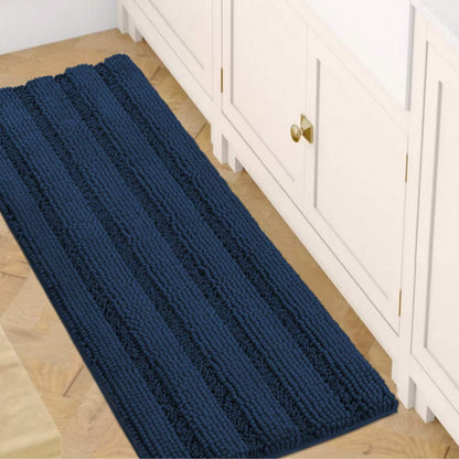 Chenille Striped Bath Rug Set with Non-Skid Backing