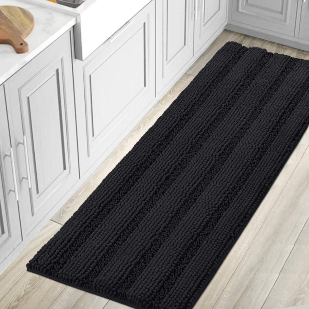 Chenille Striped Bath Rug Set with Non-Skid Backing