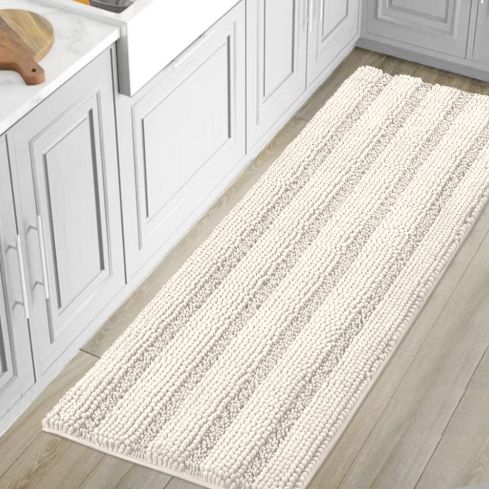Chenille Striped Bath Rug Set with Non-Skid Backing