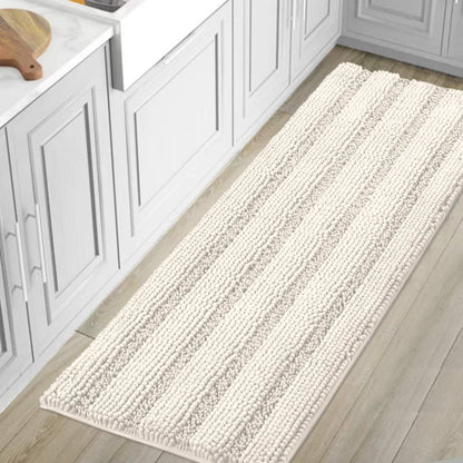 Chenille Striped Bath Rug Set with Non-Skid Backing