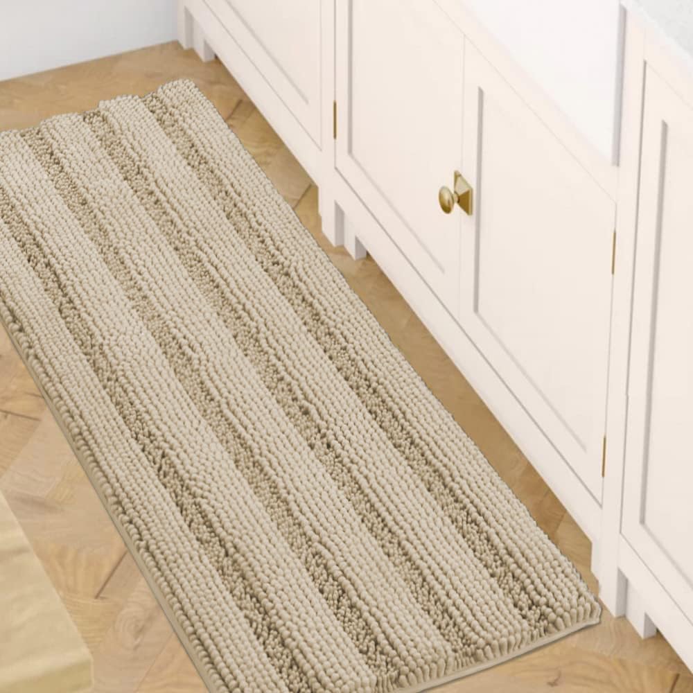 Chenille Striped Bath Rug Set with Non-Skid Backing