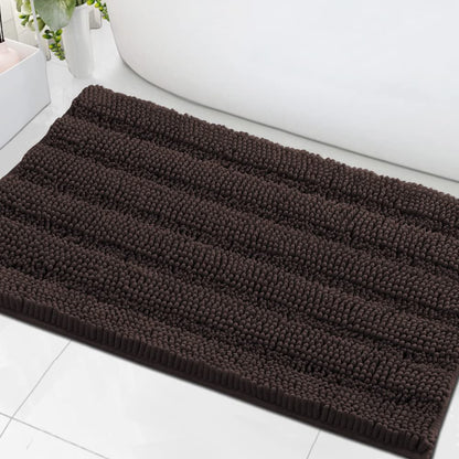 Chenille Striped Bath Rug Set with Non-Skid Backing