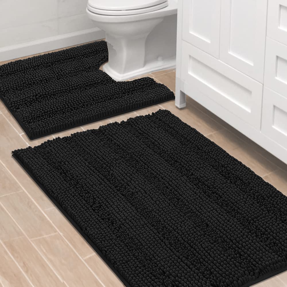 Chenille Striped Bath Rug Set with Non-Skid Backing