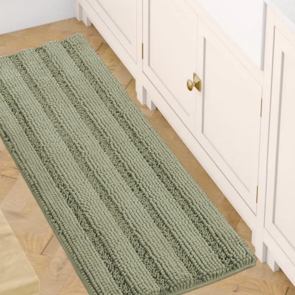 Chenille Striped Bath Rug Set with Non-Skid Backing