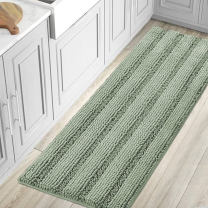 Chenille Striped Bath Rug Set with Non-Skid Backing