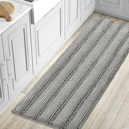 Chenille Striped Bath Rug Set with Non-Skid Backing