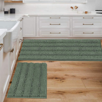 Chenille Striped Bath Rug Set with Non-Skid Backing