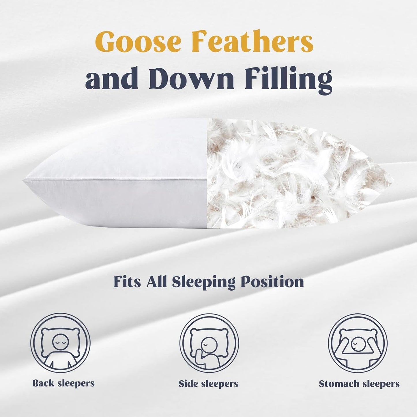 Goose Feather and Down Bed Pillow Inserts Soft