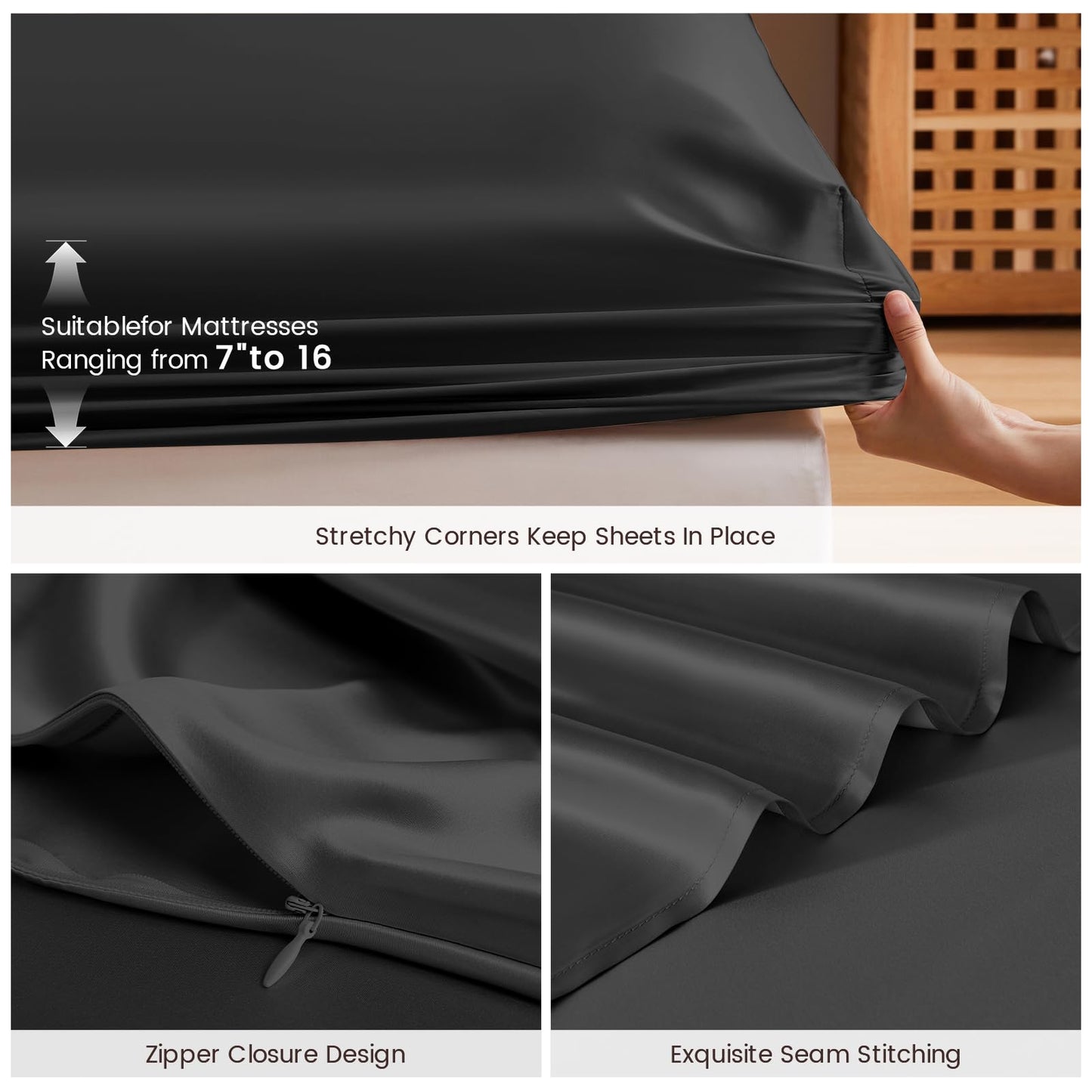 Mulberry Silk Fitted Sheet Set with Deep Pocket
